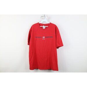 Vintage 90s Tommy Hilfiger Mens Large Faded Spell Out Short Sleeve T-Shirt Red